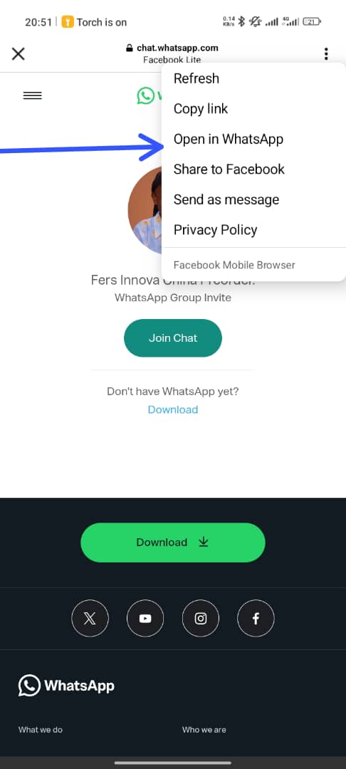 Step 2: Select Open in WhatsApp